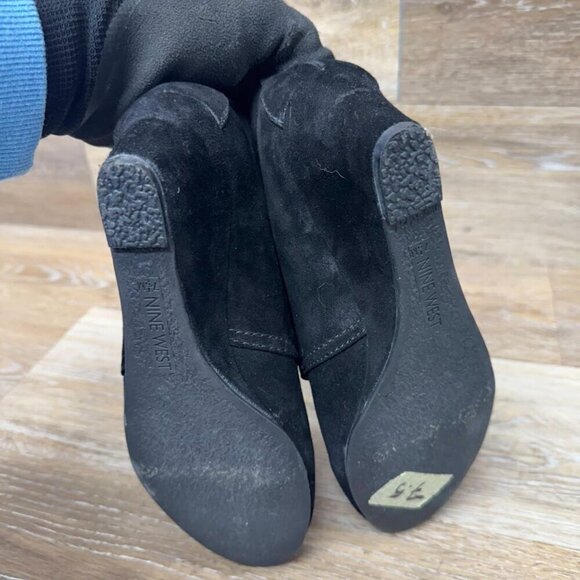 Nine West Illusion Black Suede Lace Up Wedge Heel Bootie Women's Size 7.5 - Picture 4 of 7